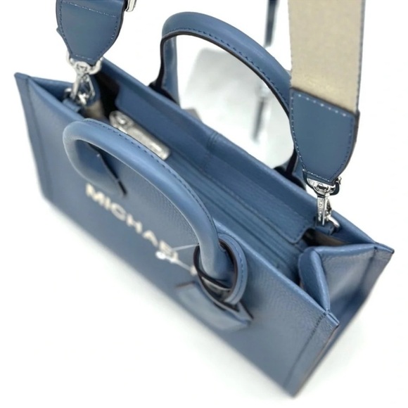 Michael Kors Mirella Small Pebbled Leather Crossbody Bag Blue Denim - Picture 7 of 10